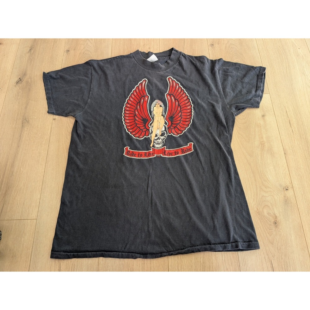 Vintage 80's Harley Davidson Ride to Love, Love to Ride Nude T-shirt Authentic